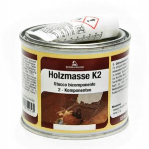 Holzmasse K2 Orzech ciemny Szpachla do drewna, Dwuskładnikowa szpachla na bazie żywic poliestrowych z dodatkiem pyłu drzewnego.