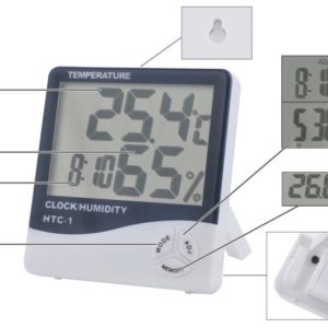 higrometr, wskaźnik wilgotności powietrza, miernik, zegar, budzik, termometr
