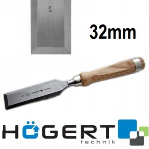 Hogert HT3B852 Dłuto 32 mm drewniana rękojeść Dłuto płaskie do obróbki drewna. hartowane i szlifowane ścięte krawędzie boczne